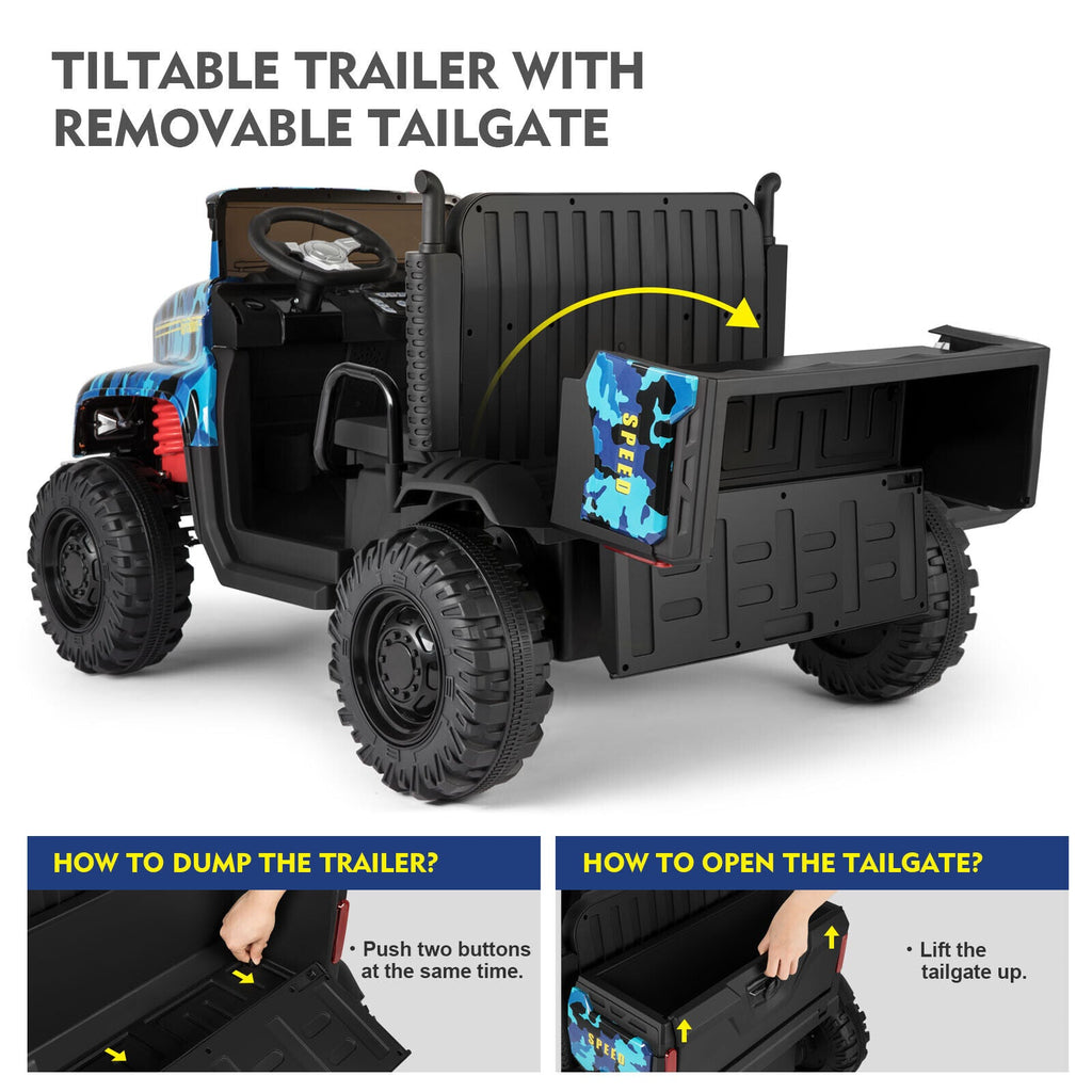 2-Seater 24V Battery Powered Kids Ride-On Truck with Camo Design and 3-Speed RC Control