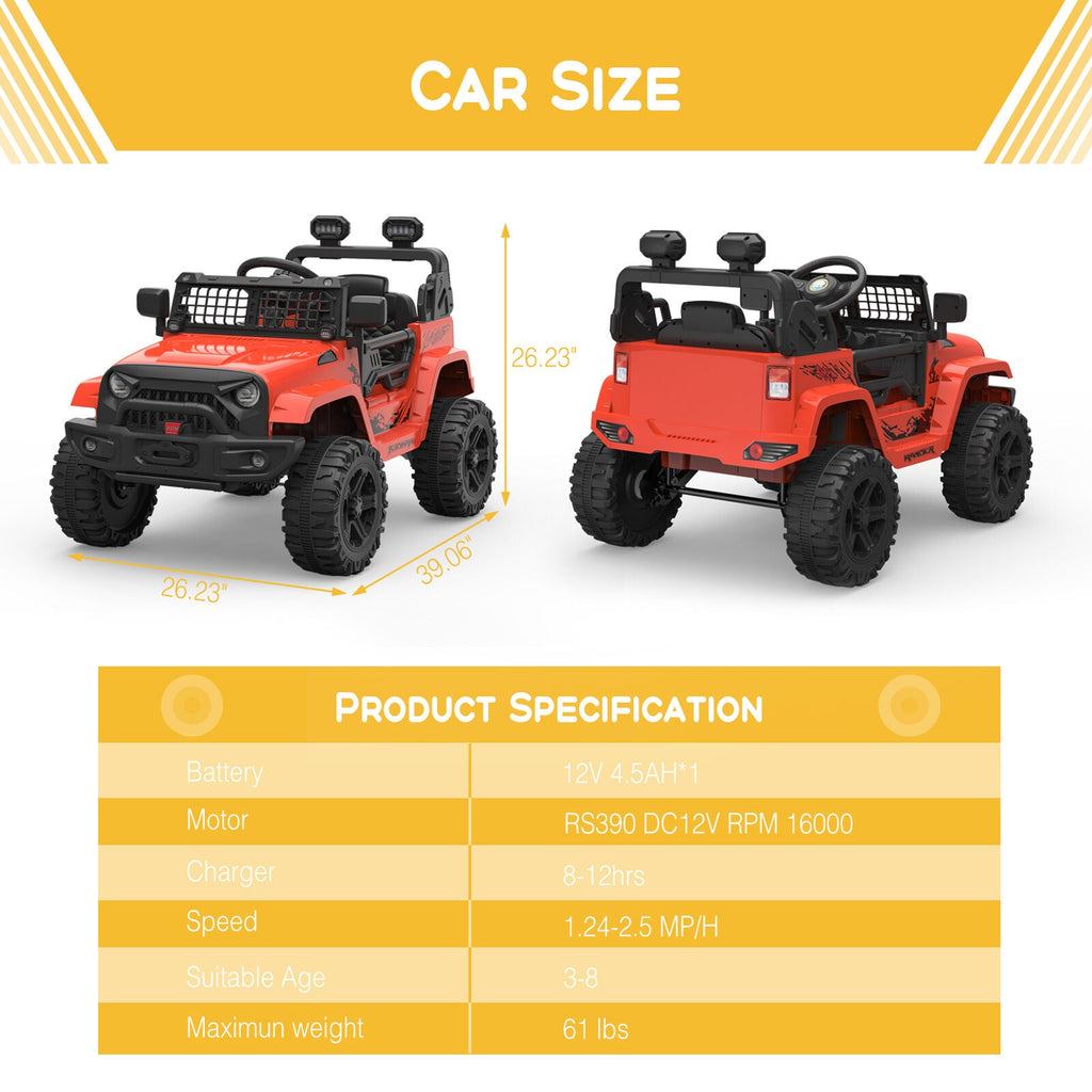 Premium 12V Electric Ride On Car for Kids with Remote Control and Spring Suspension