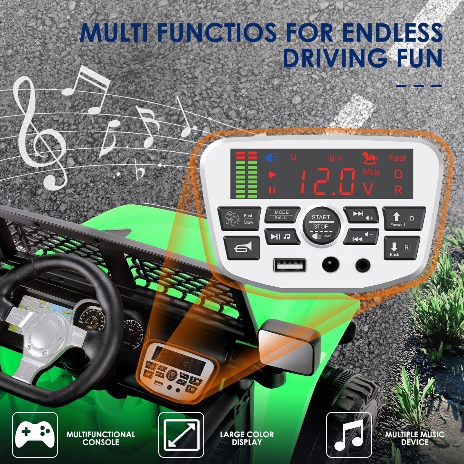Premium 12V Electric Ride-On Car with Remote Control, LED Lights, MP3 & USB