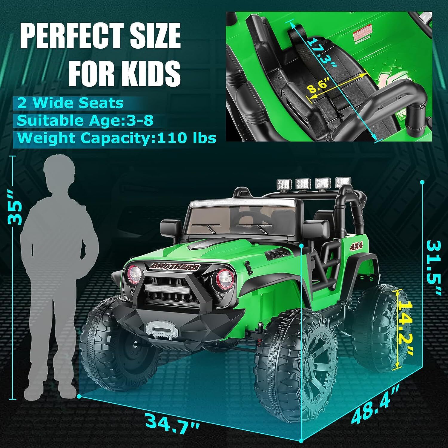 Electric 2-Seater Ride On Car for Kids with Remote Control - 24V 2x200W 2WD Toy Vehicle