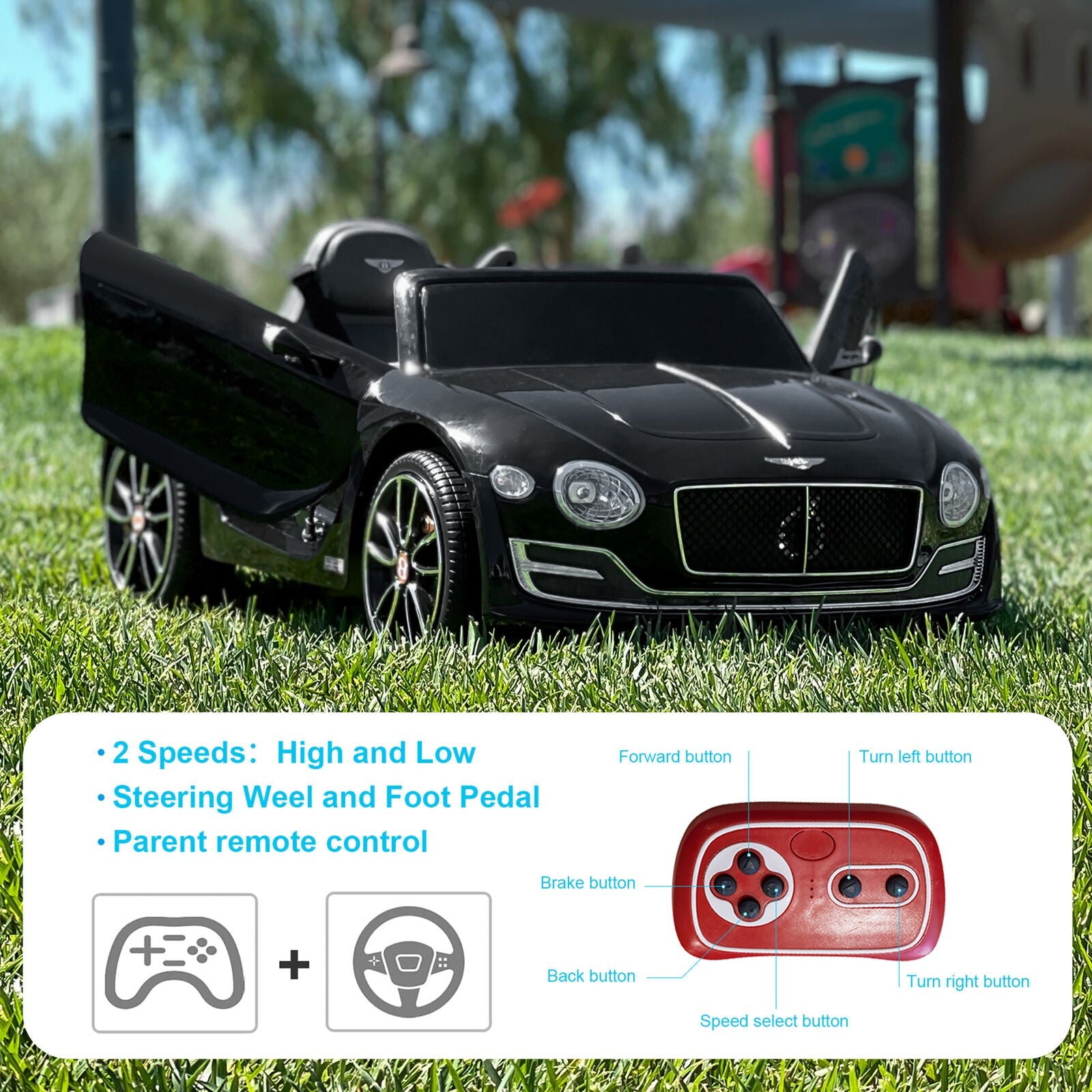 Bentley Style 12V Electric Ride-On Car with Remote Control and LED Lights for Kids