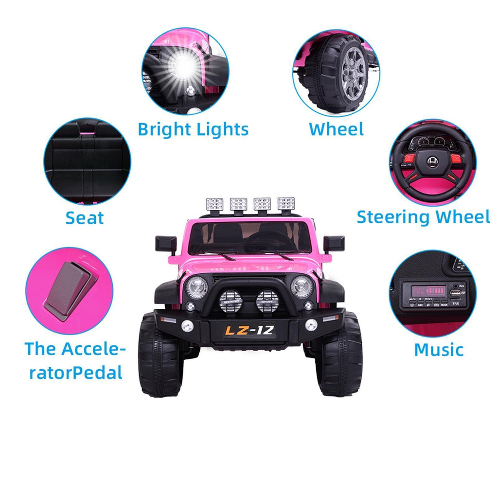 Premium Pink Kids Ride On Car with Seat Belt, Music, Lights, and Parental Remote Control