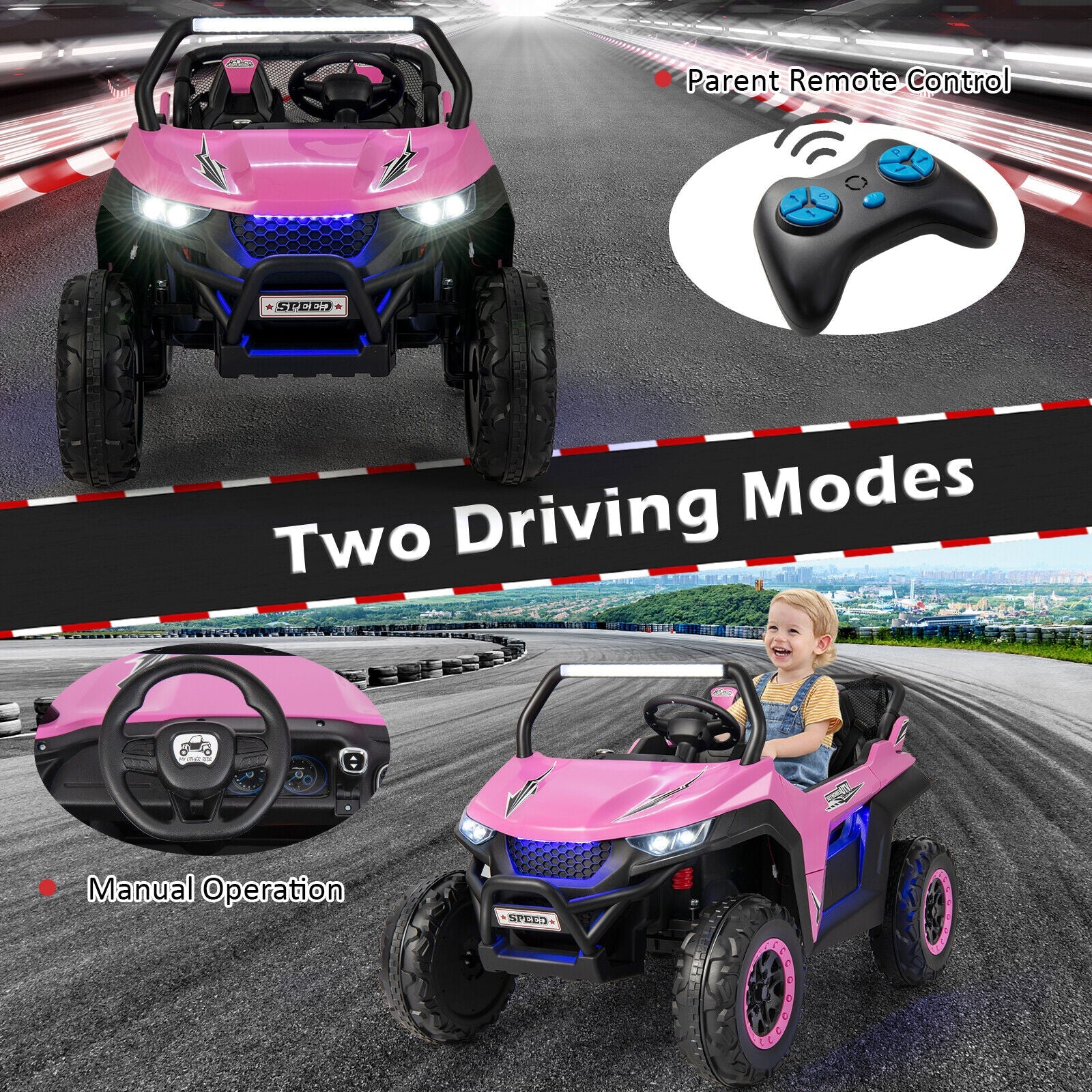 Premium Pink Ride-On Truck with Safety Belts and Lockable Doors - Supports up to 130 LBS