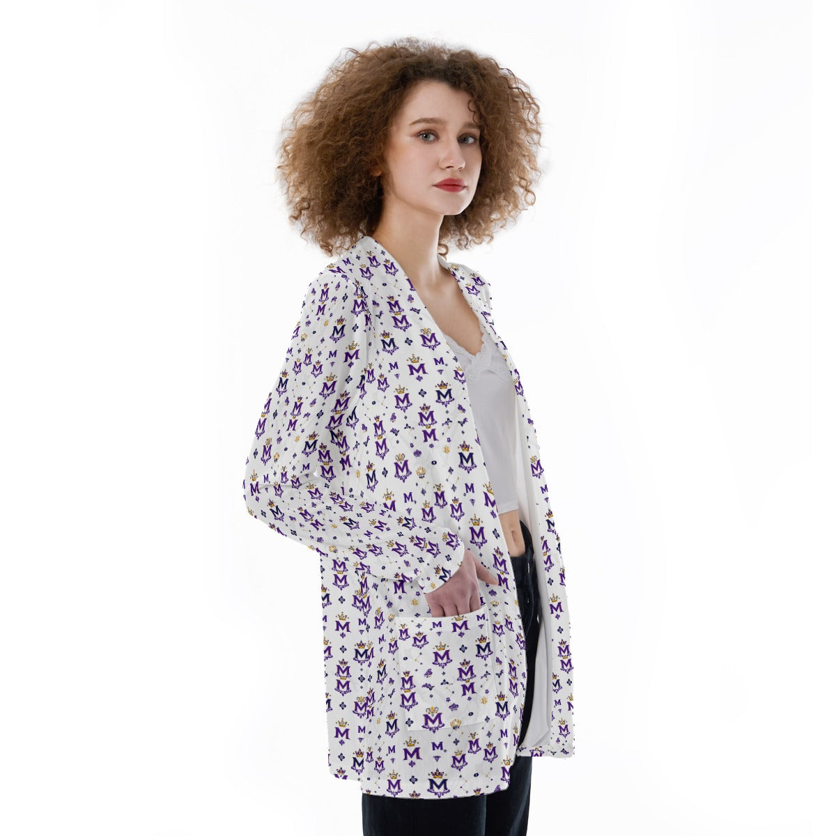 Munsieur Printed Cardigan Sweater with Pockets - Stylish
