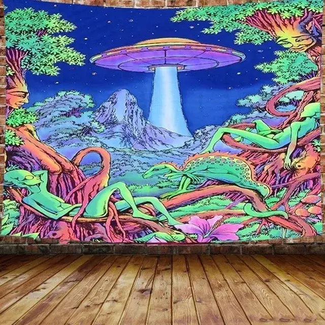 Psychedelic neon illusory mushroom art tapestry bedroom wall hanging