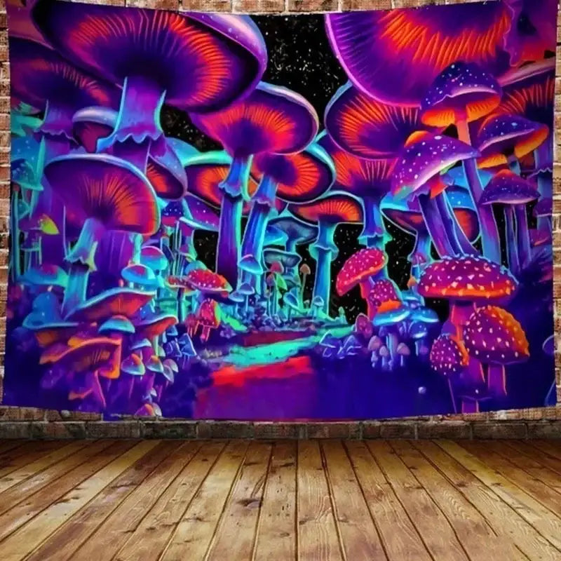 Psychedelic neon illusory mushroom art tapestry bedroom wall hanging