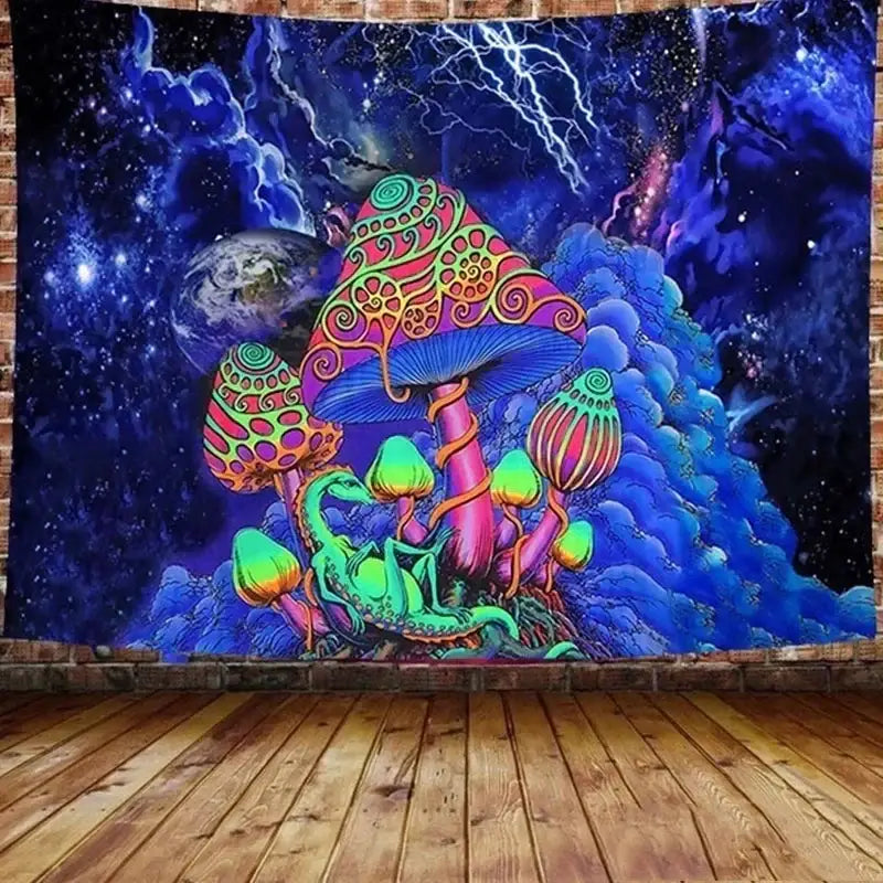 Psychedelic neon illusory mushroom art tapestry bedroom wall hanging