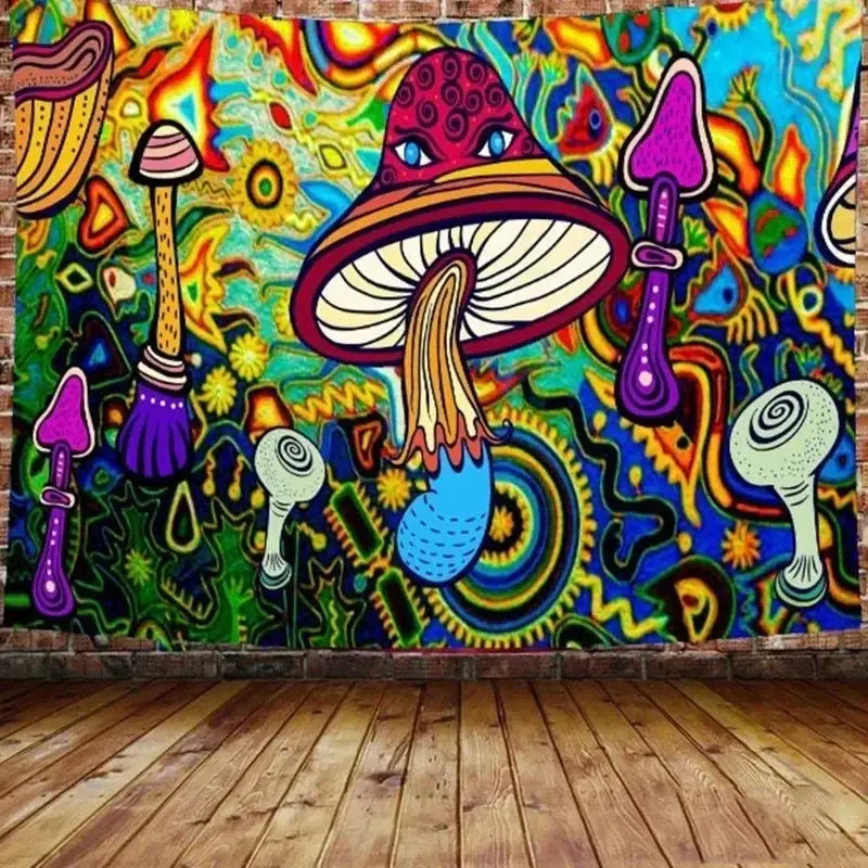 Psychedelic neon illusory mushroom art tapestry bedroom wall hanging