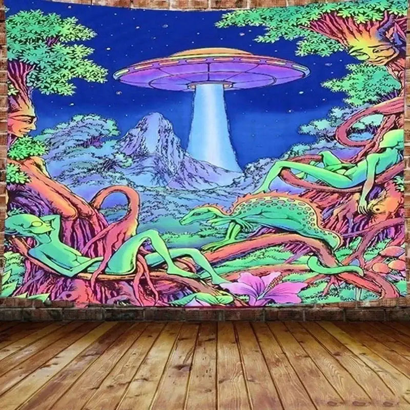 Psychedelic neon illusory mushroom art tapestry bedroom wall hanging