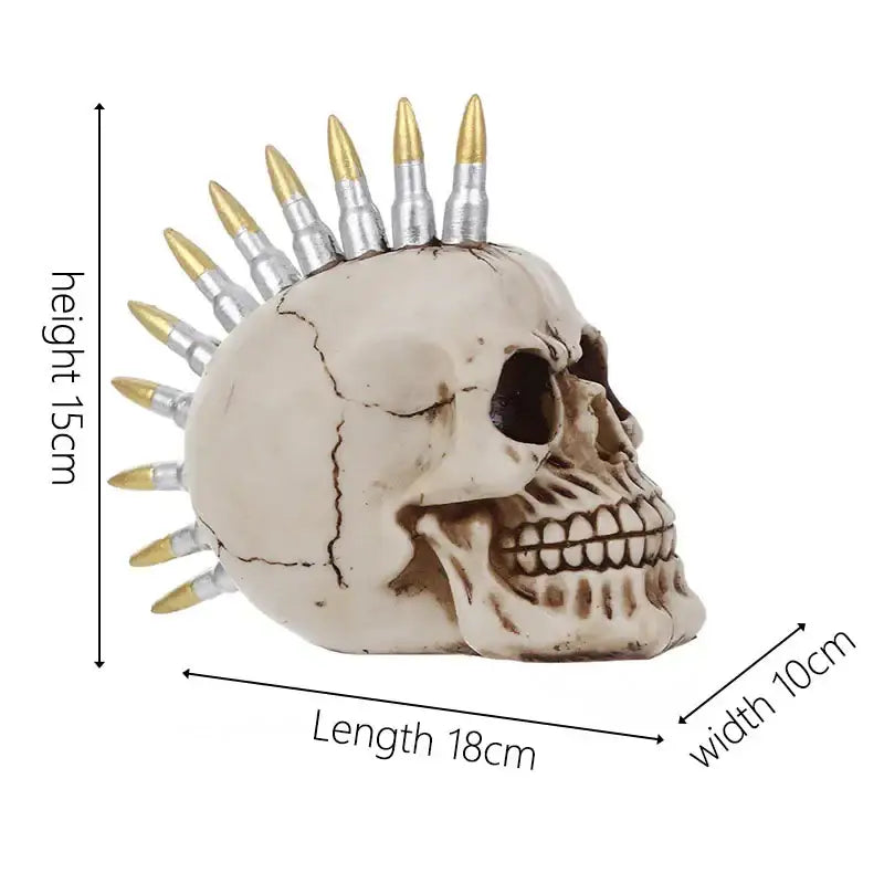 Punk beige resin skull head bullet mohawk living room statue