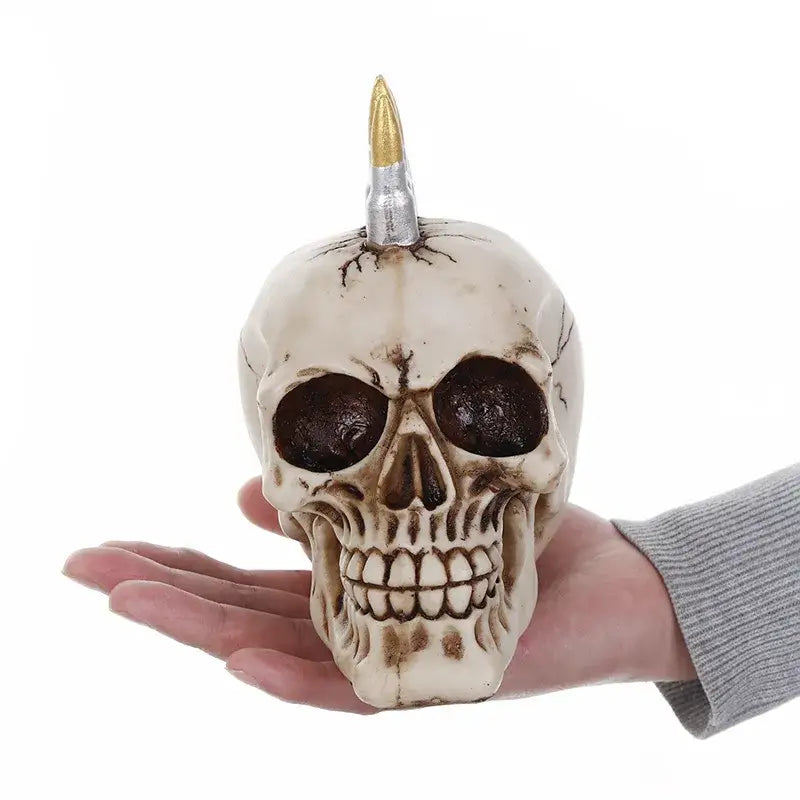Punk beige resin skull head bullet mohawk living room statue
