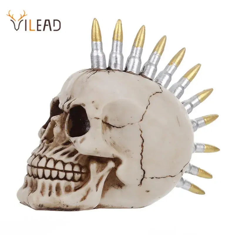 Punk beige resin skull head bullet mohawk living room statue