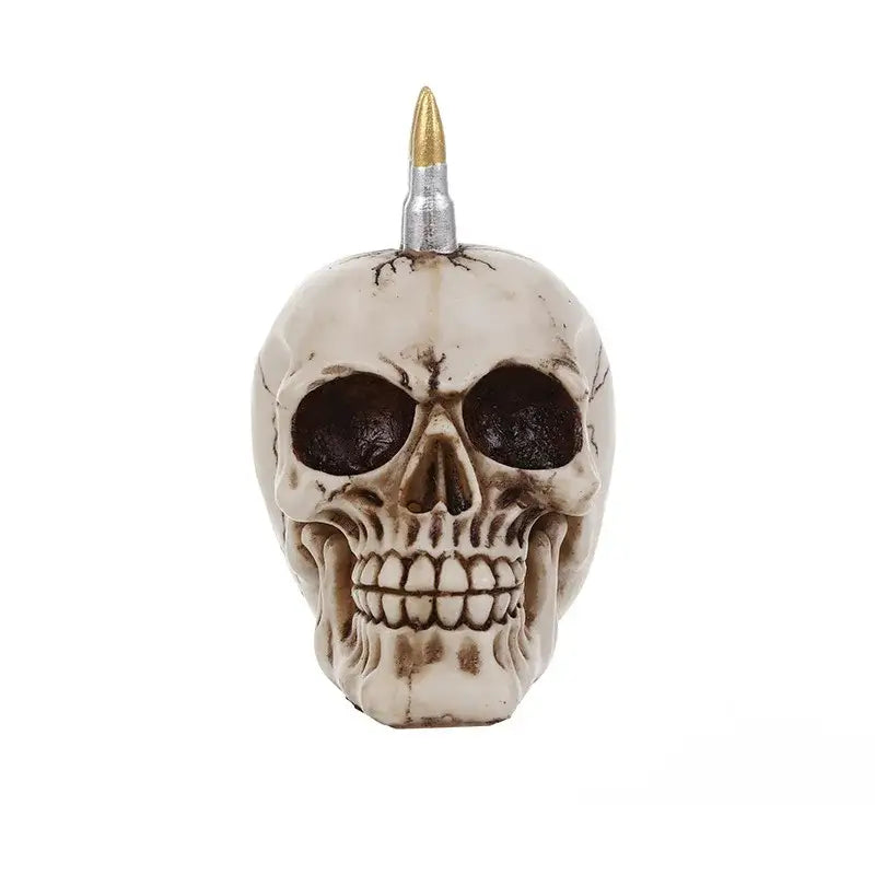 Punk beige resin skull head bullet mohawk living room statue