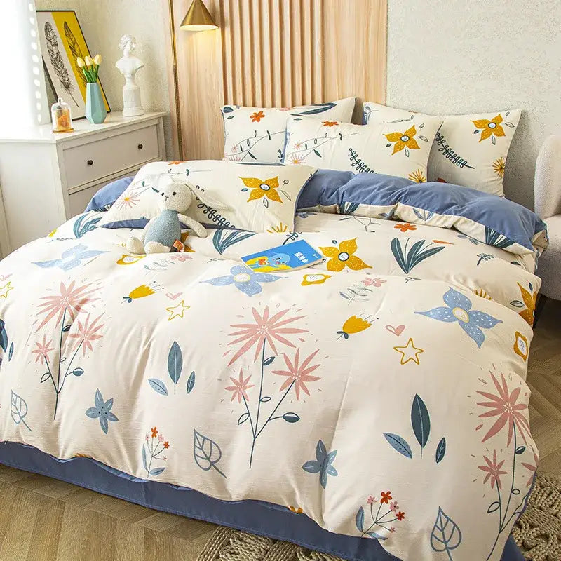 Purple and blue floral leaf print bedding set bedroom decor