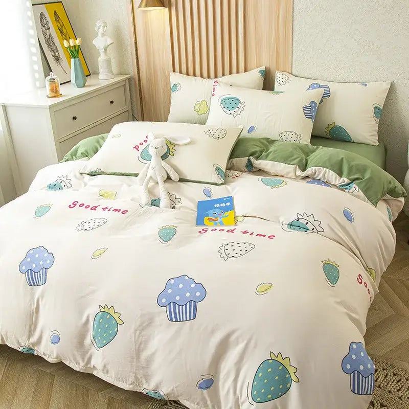 Purple and blue floral leaf print bedding set bedroom decor