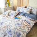 Purple and blue floral leaf print bedding set bedroom decor