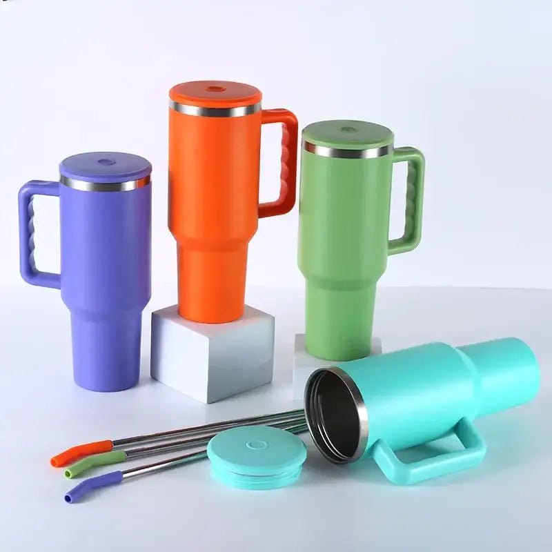 Purple and teal stainless steel sippy cup kitchen travel mug