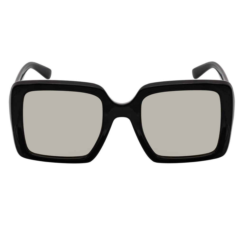 QUAD - Retro Modern Oversize Square Black Sunglasses Silver Mirror Lens
