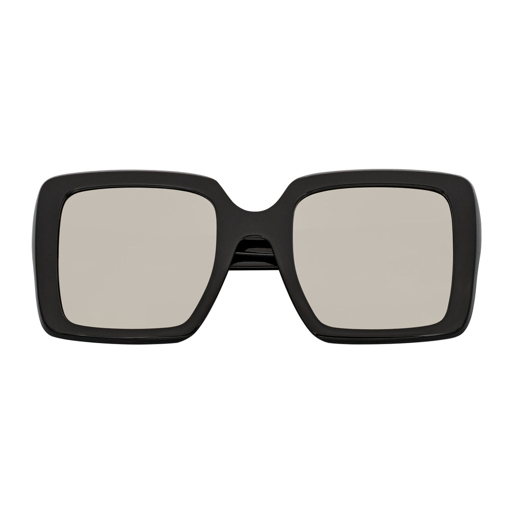 QUAD - Retro Modern Oversize Square Black Sunglasses Silver Mirror Lens