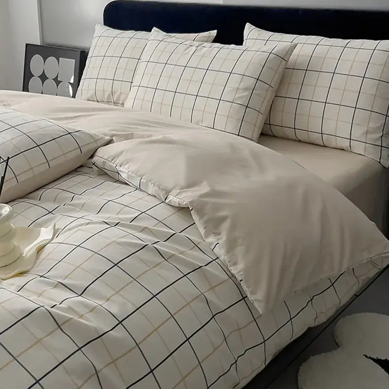 Quilted cream & black geometric printed bed set bedroom bedding