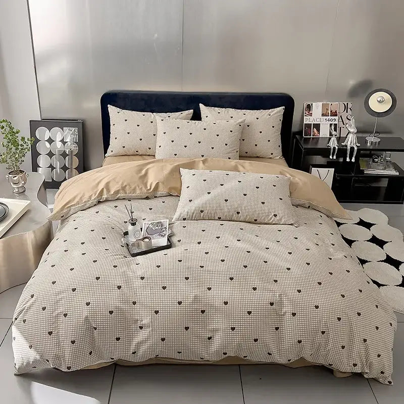 Quilted cream & black geometric printed bed set bedroom bedding