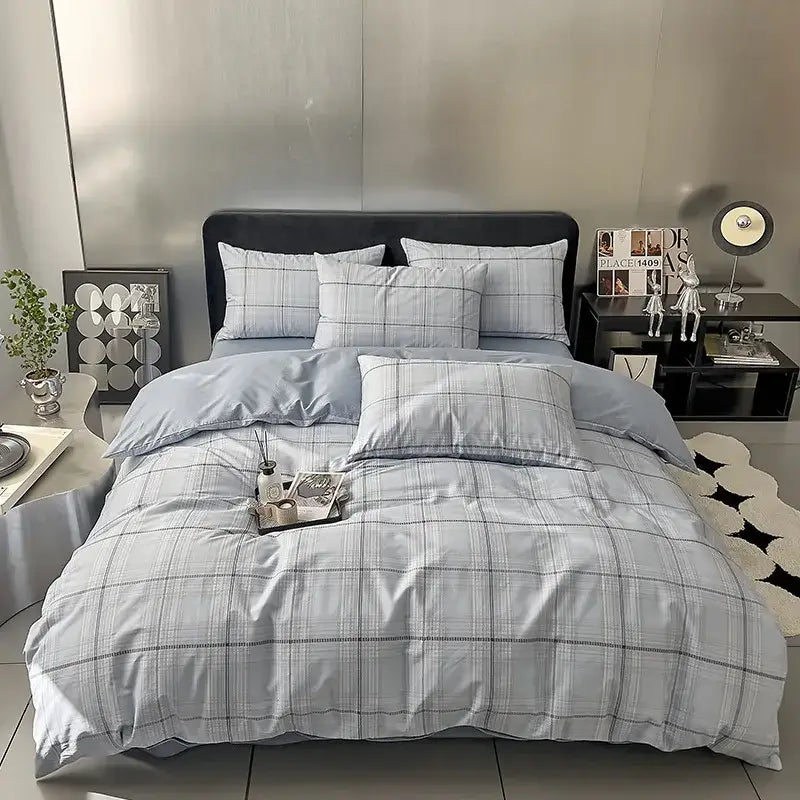 Quilted cream & black geometric printed bed set bedroom bedding