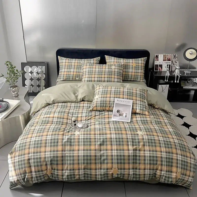 Quilted cream & black geometric printed bed set bedroom bedding