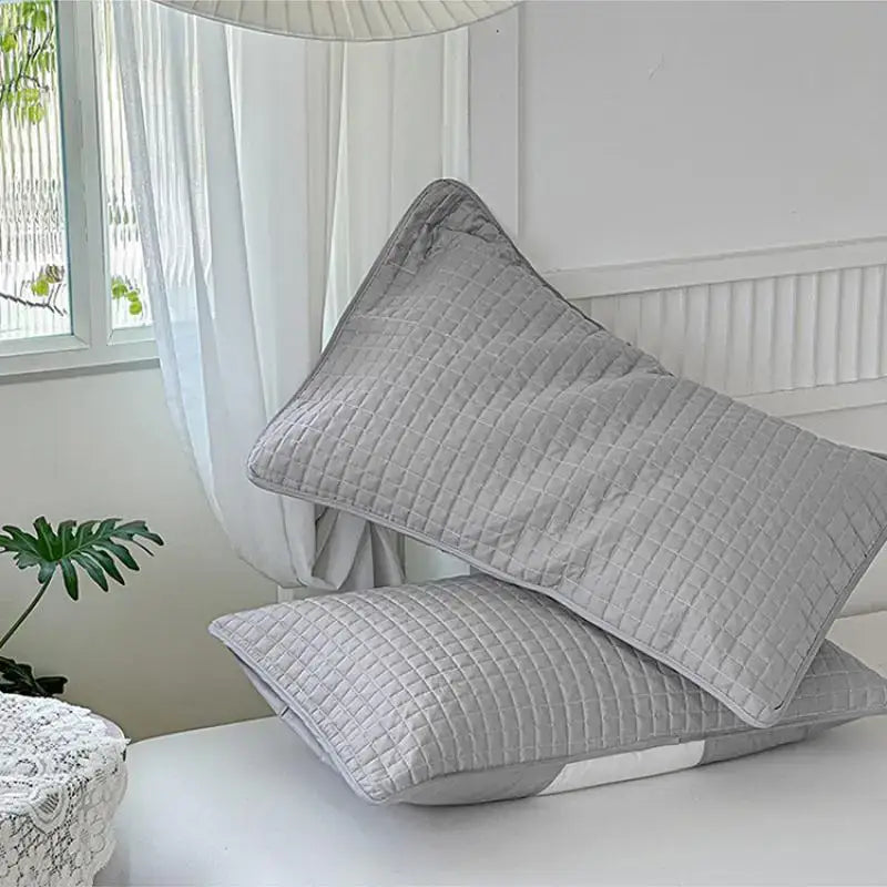 Quilted gray decorbites cotton pillowcase bedroom grid pattern cover