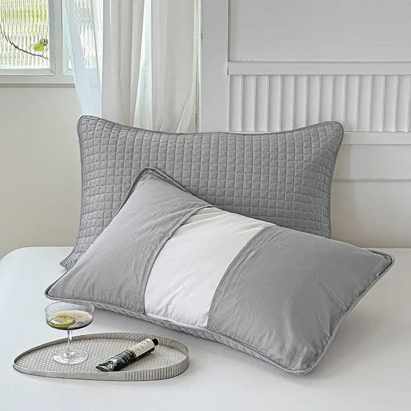 Quilted gray decorbites cotton pillowcase bedroom grid pattern cover