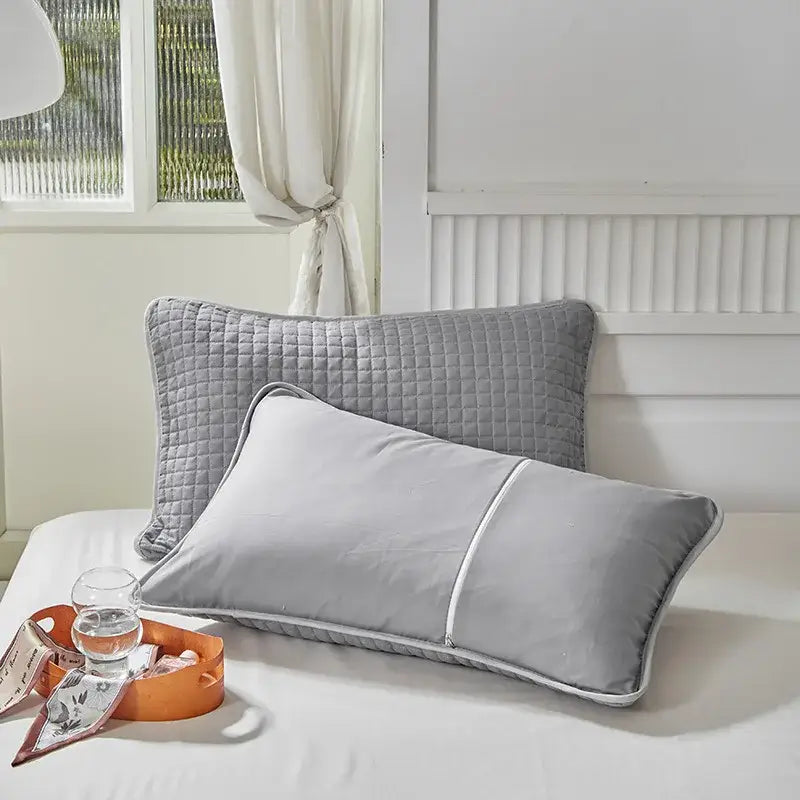 Quilted gray decorbites cotton pillowcase bedroom grid pattern cover