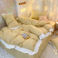 Quilted light blue & white ruffle duvet cover set bedroom bedding