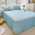 Quilted pink bed skirt set with silver trim bedroom bed pad