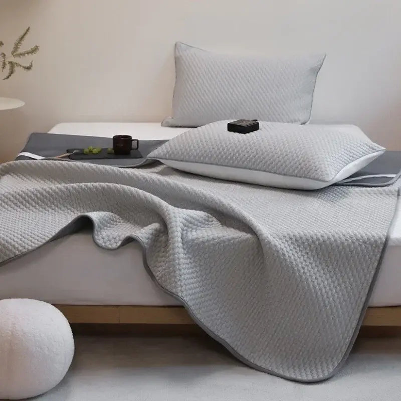 Quilted white & gray cooling mat pillowcase set bedroom decorbites ice bean