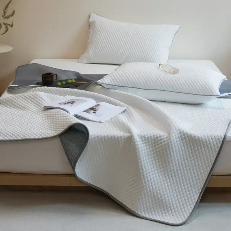 Quilted white & gray cooling mat pillowcase set bedroom decorbites ice bean