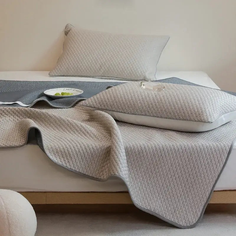 Quilted white & gray cooling mat pillowcase set bedroom decorbites ice bean