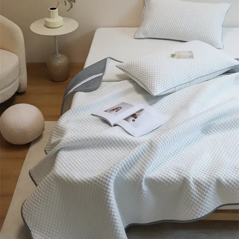 Quilted white & gray cooling mat pillowcase set bedroom decorbites ice bean