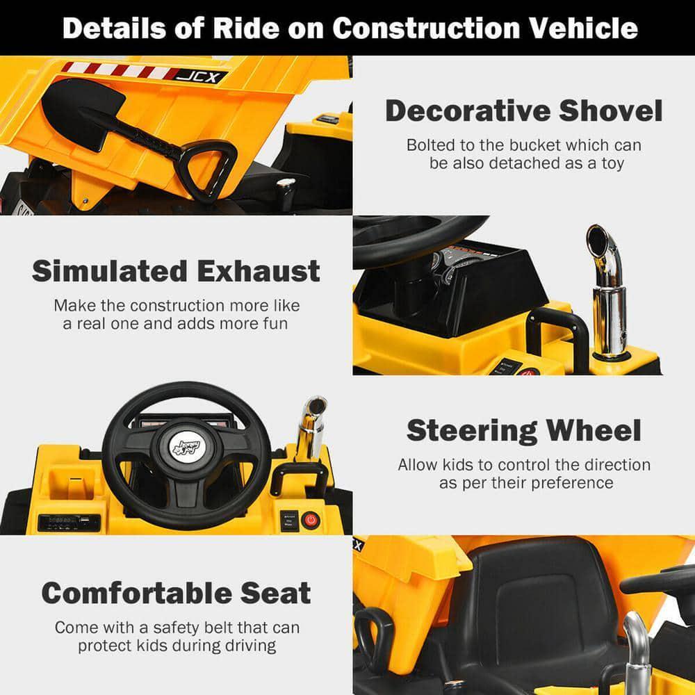 RC Construction Tractor with Electric 12-Volt Battery for Kids Ride-On Fun