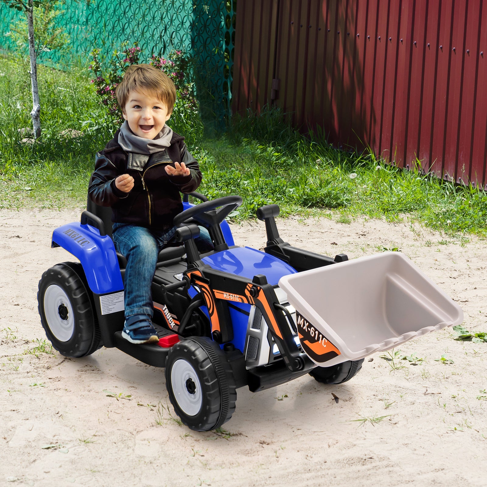 RC Electric Excavator Ride-On Toy Tractor for Kids with 2.4GHz Remote Control - 12V