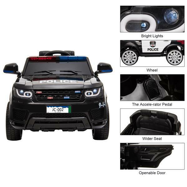 RC Kids SUV Police Car with LED Flashing Horn and Music - 12V Electric Ride On Toy