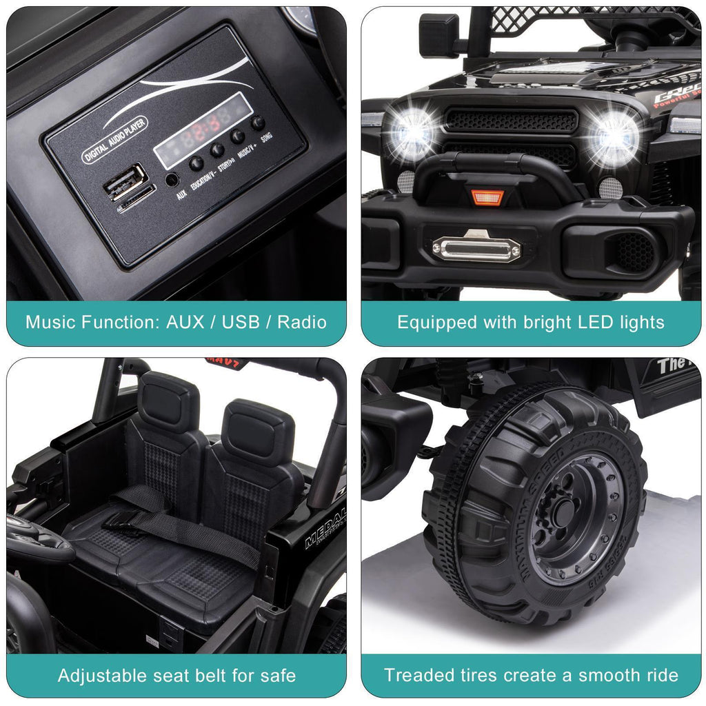 Rechargeable Electric Car Toy with Adjustable Seat Belt and 3 Speeds - Black