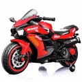 Red 12V Electric Motorbike for Kids with Training Wheels - Ride-On Motorcycle