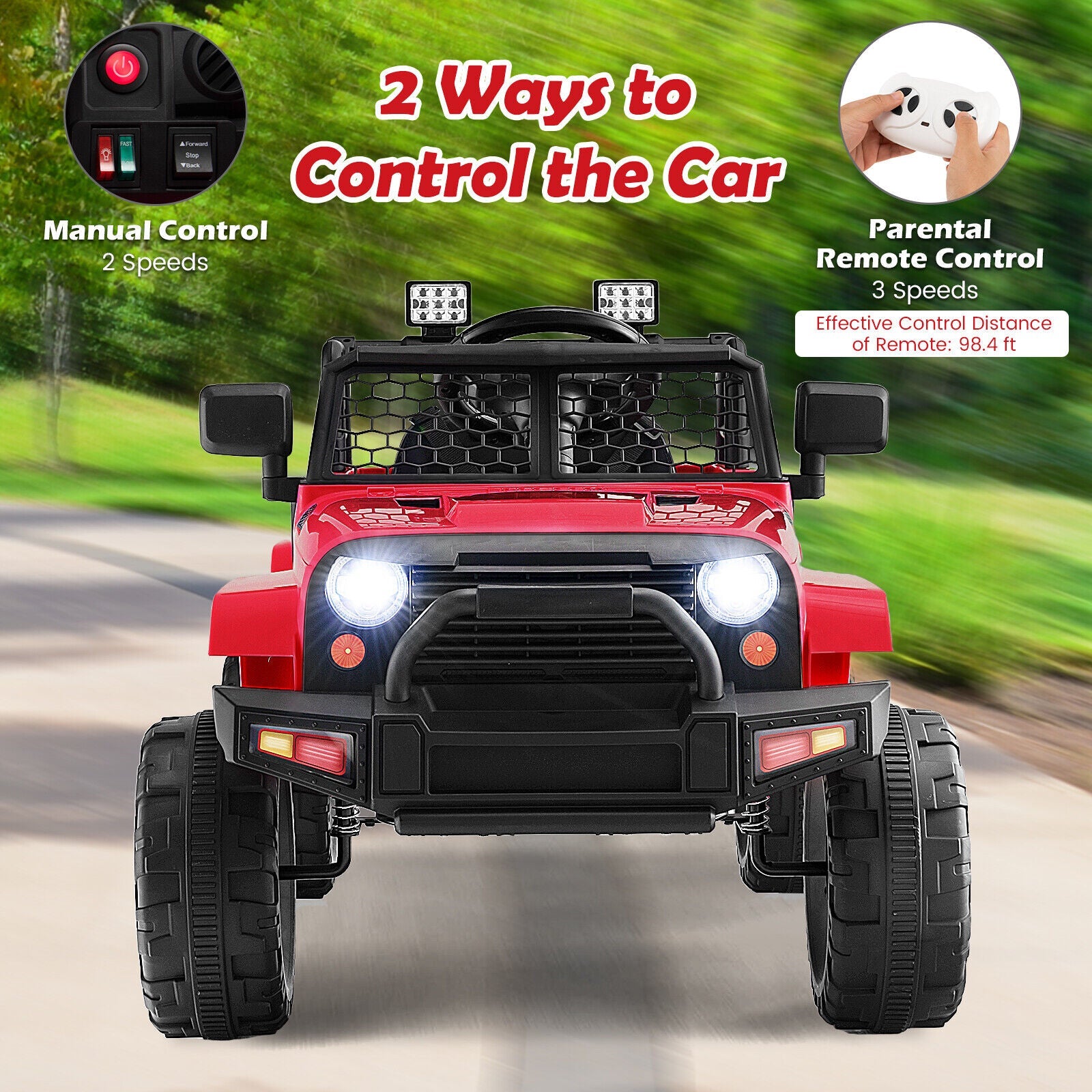 Red 12V Electric Ride-On Truck for Kids with Remote Control, Music, and Lights