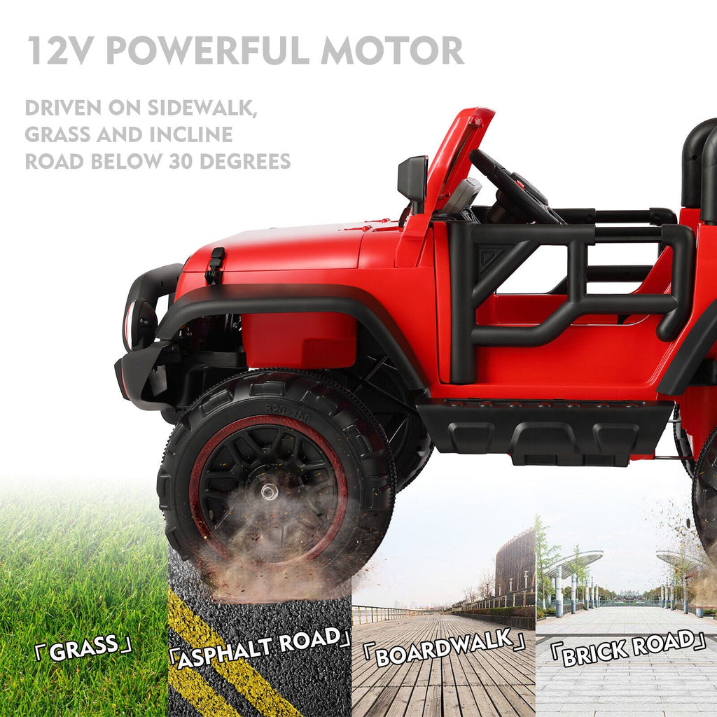 12V Two-Seater Electric Kids Ride On Car Truck with LED Lights, Music, Cover, and Remote Control