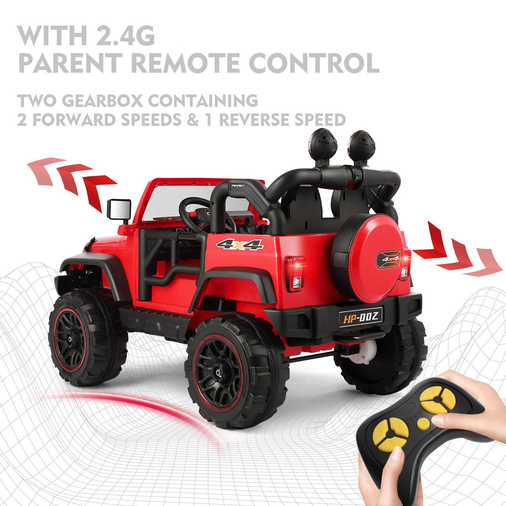 12V Double-Seater Electric Ride-On Truck for Kids with MP3, LED Lights, Cover, and Remote Control