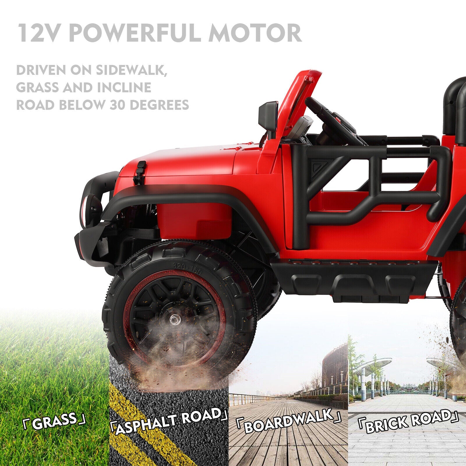 12V Red Kids Ride-On Truck with MP3, LED Lights, RC Control, and Cover