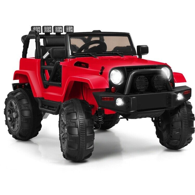 Red 12V Ride On Truck with Remote Control, MP3 Music, and LED Lights for Kids