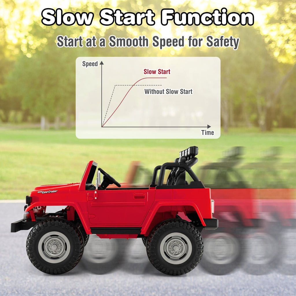 Red 2-Seater Battery Powered Ride-On Car with 3-Point Seat Belts and Doors
