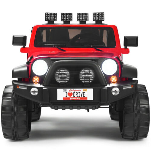 Red 2-Seater Ride on Car Truck with Remote Control, LED Lights, Storage, and USB Port for Kids