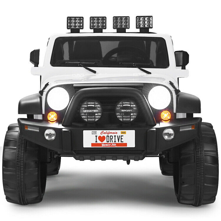 Red 2-Seater Ride on Car Truck with Remote Control, LED Lights, Storage, and USB Port for Kids