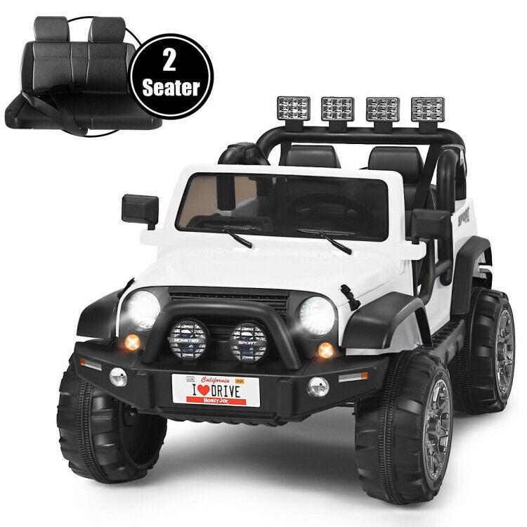 Red 2-Seater Ride on Car Truck with Remote Control, LED Lights, Storage, and USB Port for Kids